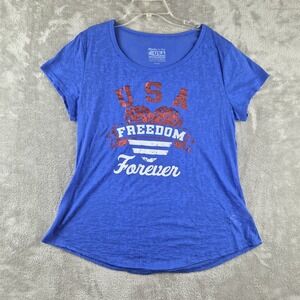 USA Freedom Forever Top XXL Royal Blue Americana Patriotic Graphic Paper Thin